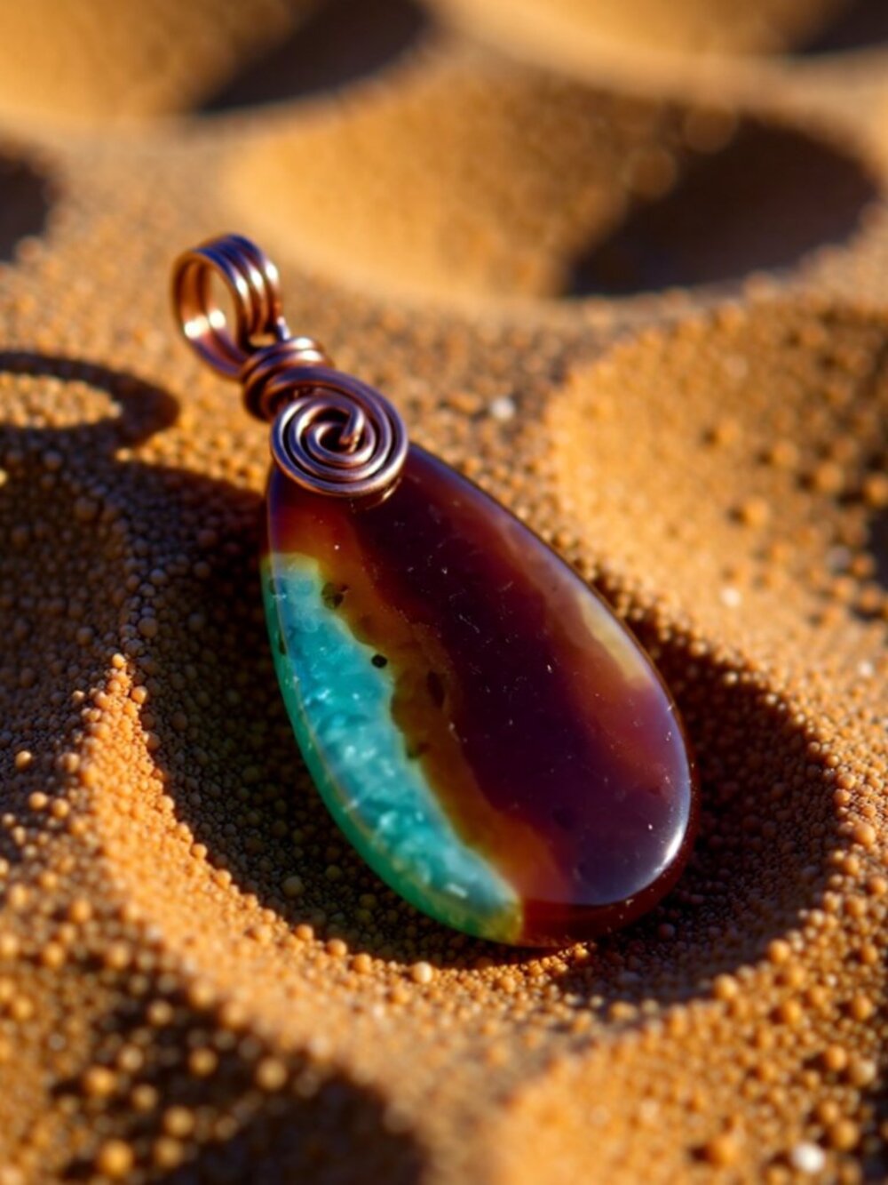 Desert Sky Blue & Rust Agate Pendant! Southwestern Western Boho Copper Necklace